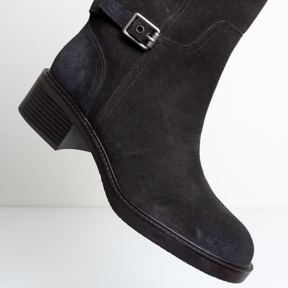 Zara Buckled Biker Boots Split Leather Dark Brown Round Toe EU 40 - Picture 9 of 16